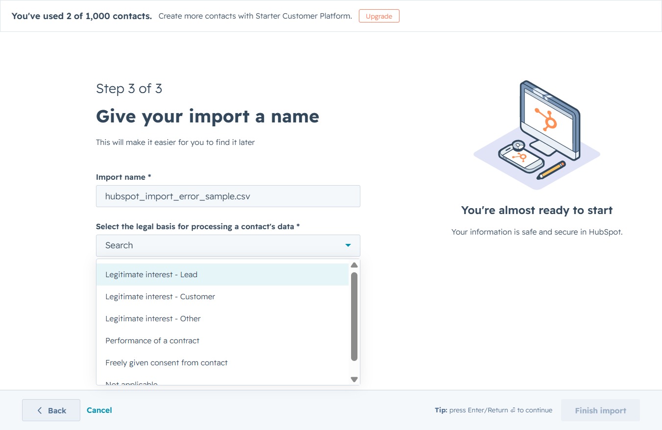 Click the Legitimate interest - Lead option
