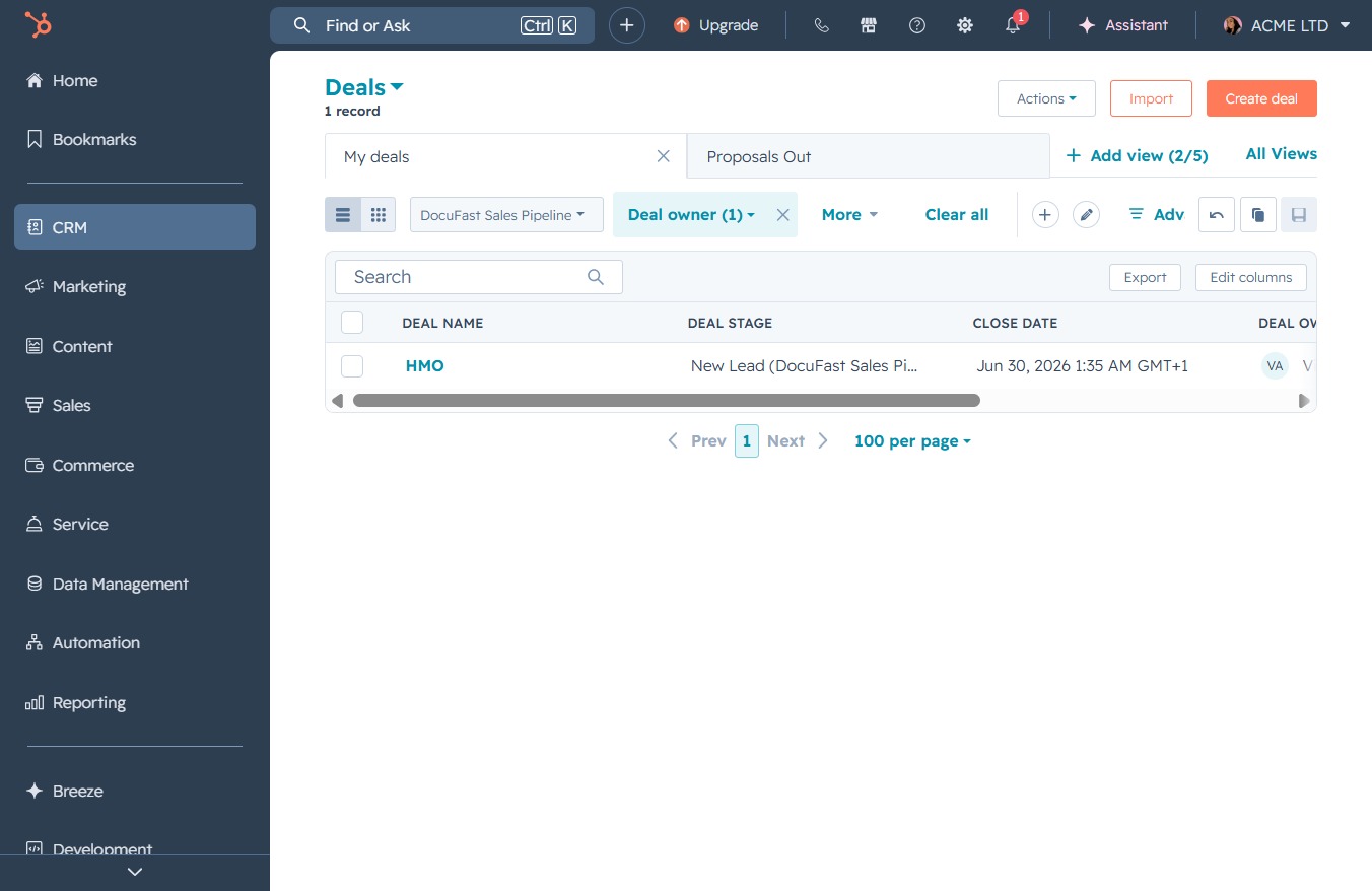 Click the DocuFast Sales Pipeline