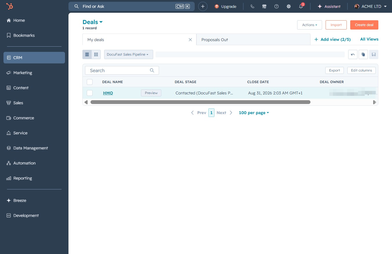 Click the HMO deal entry