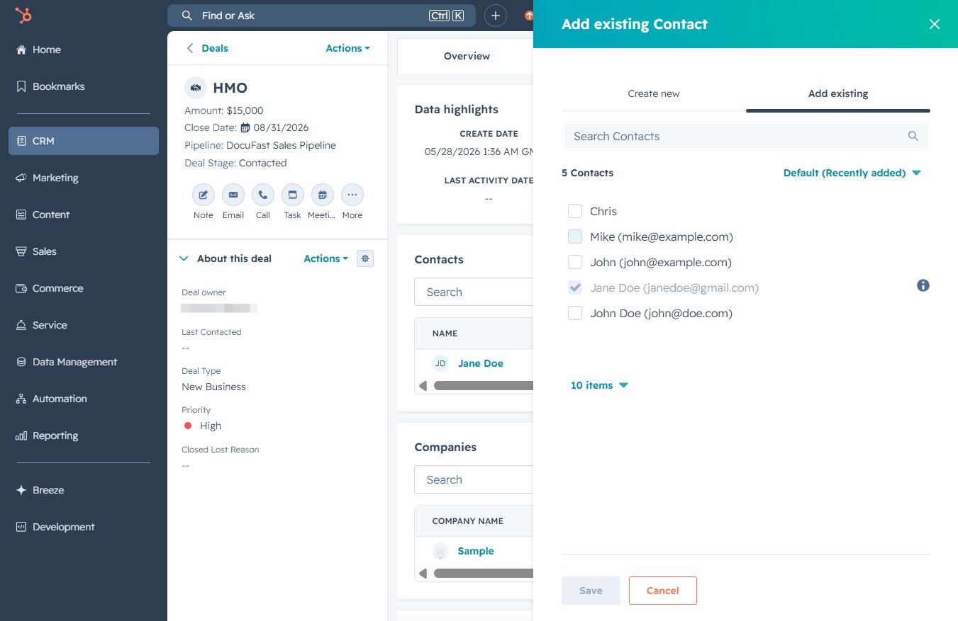 Click here to add an existing contact