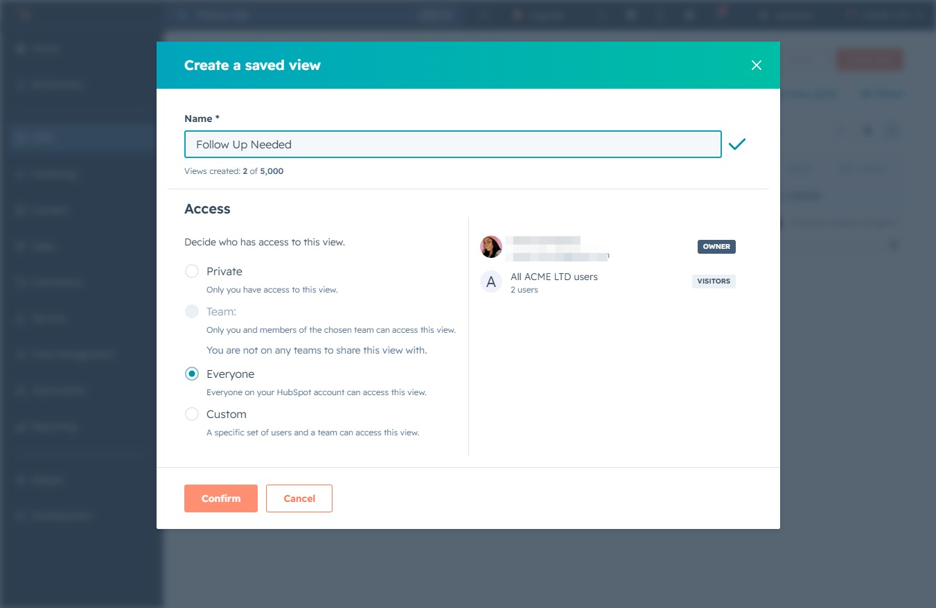 Enter a name for your saved view