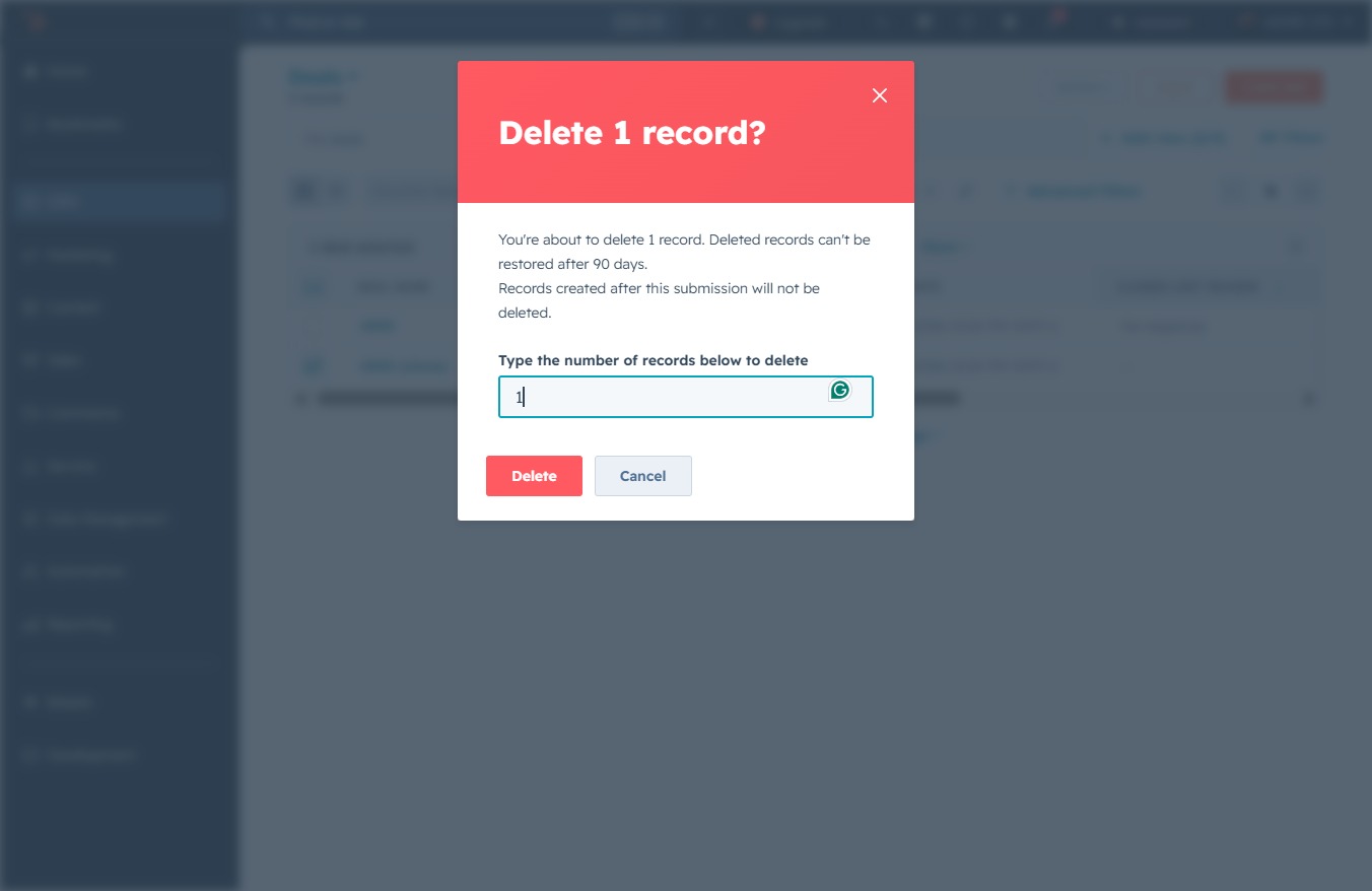Type the number of records to delete