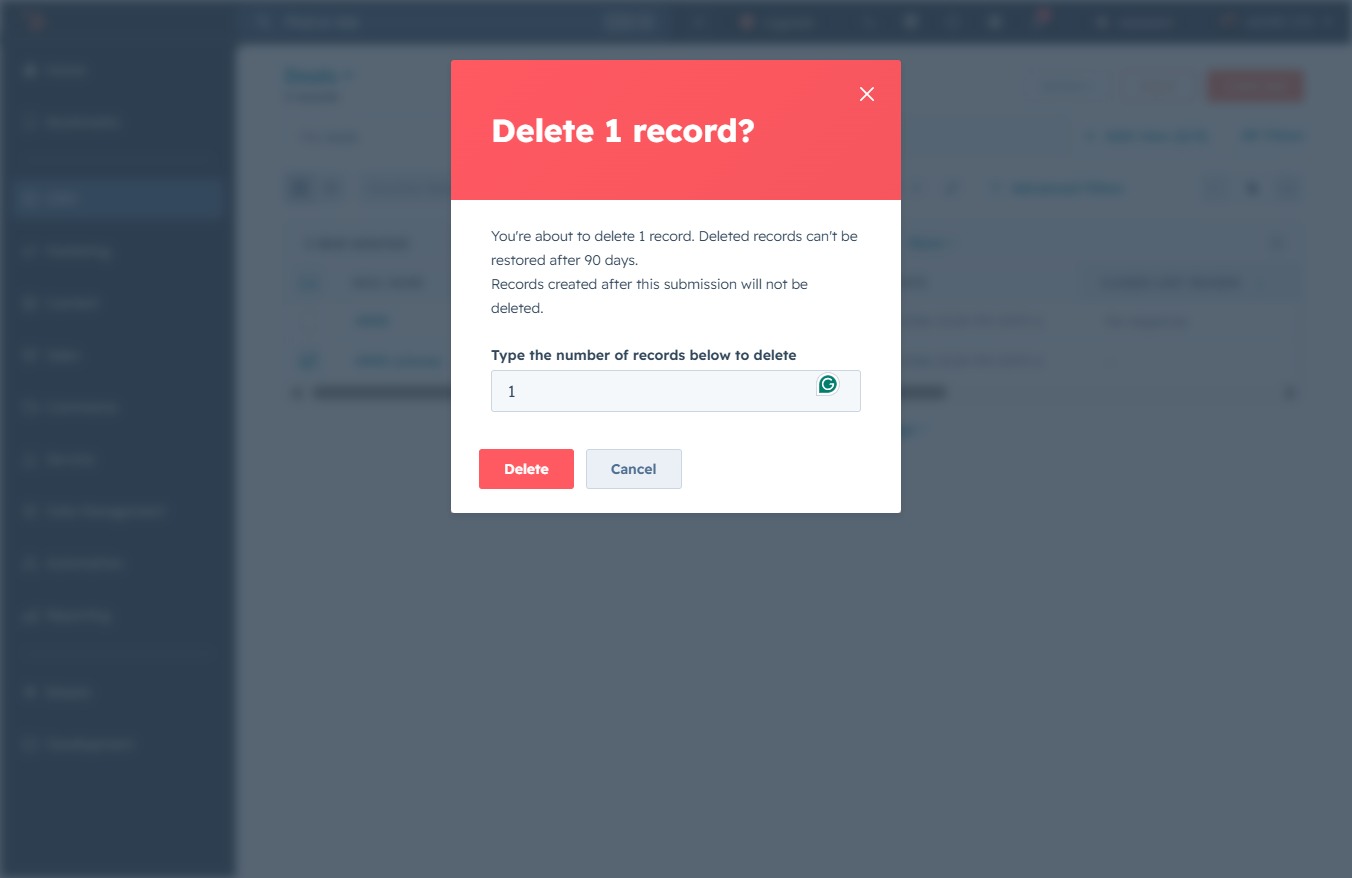 Click the Delete button