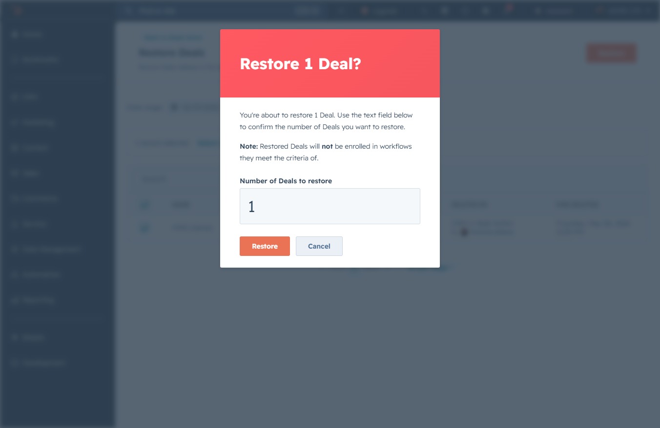 Click the Restore button