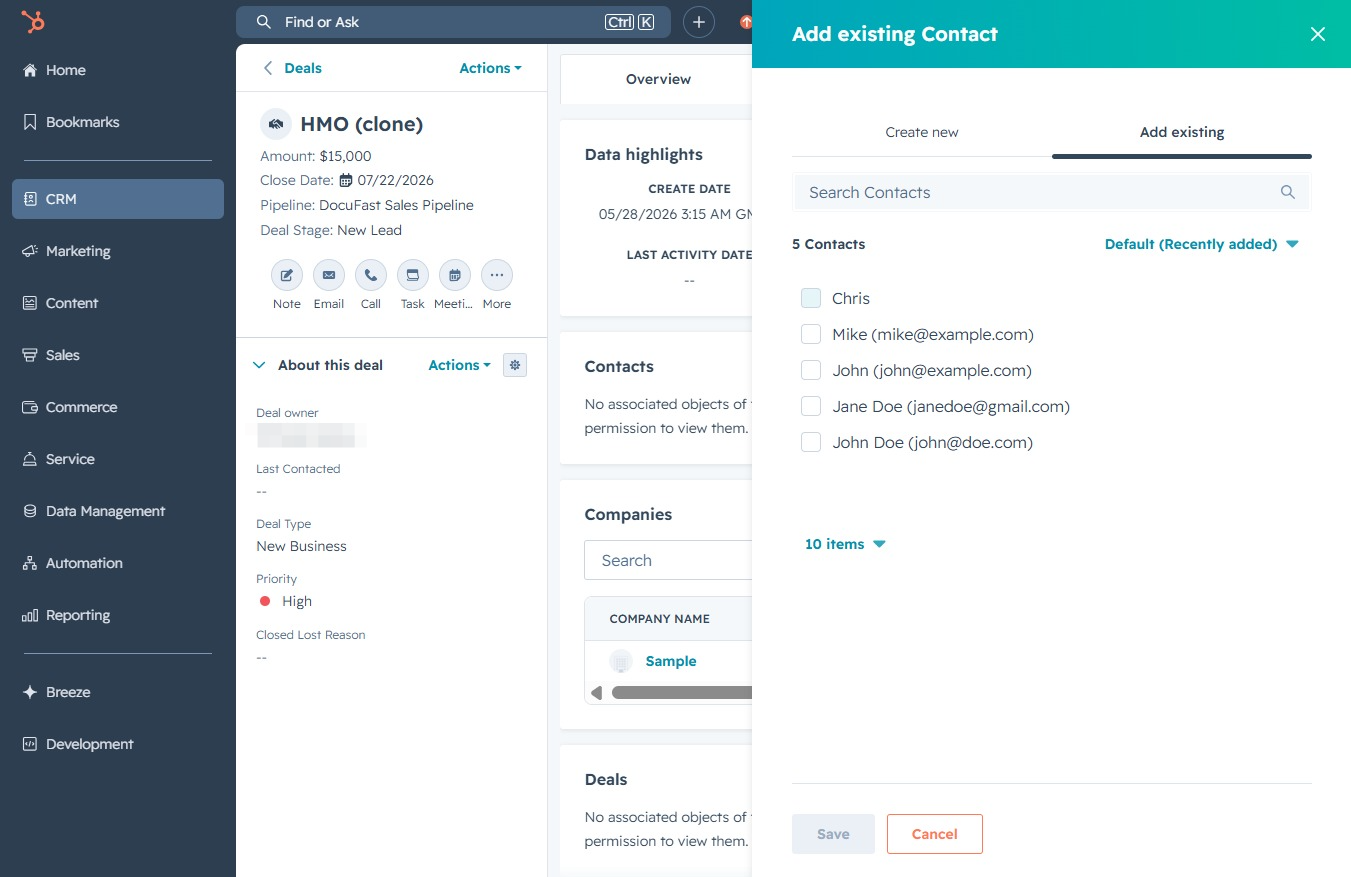 Click here to add an existing contact