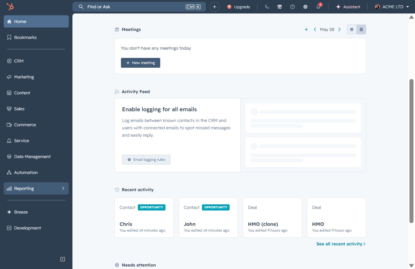Click the Reporting section