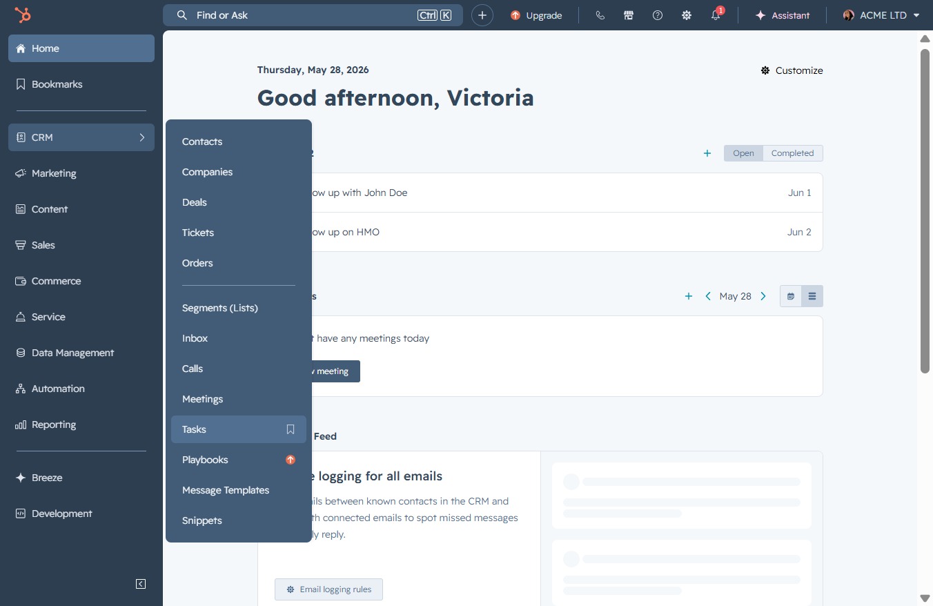 Click the Tasks link