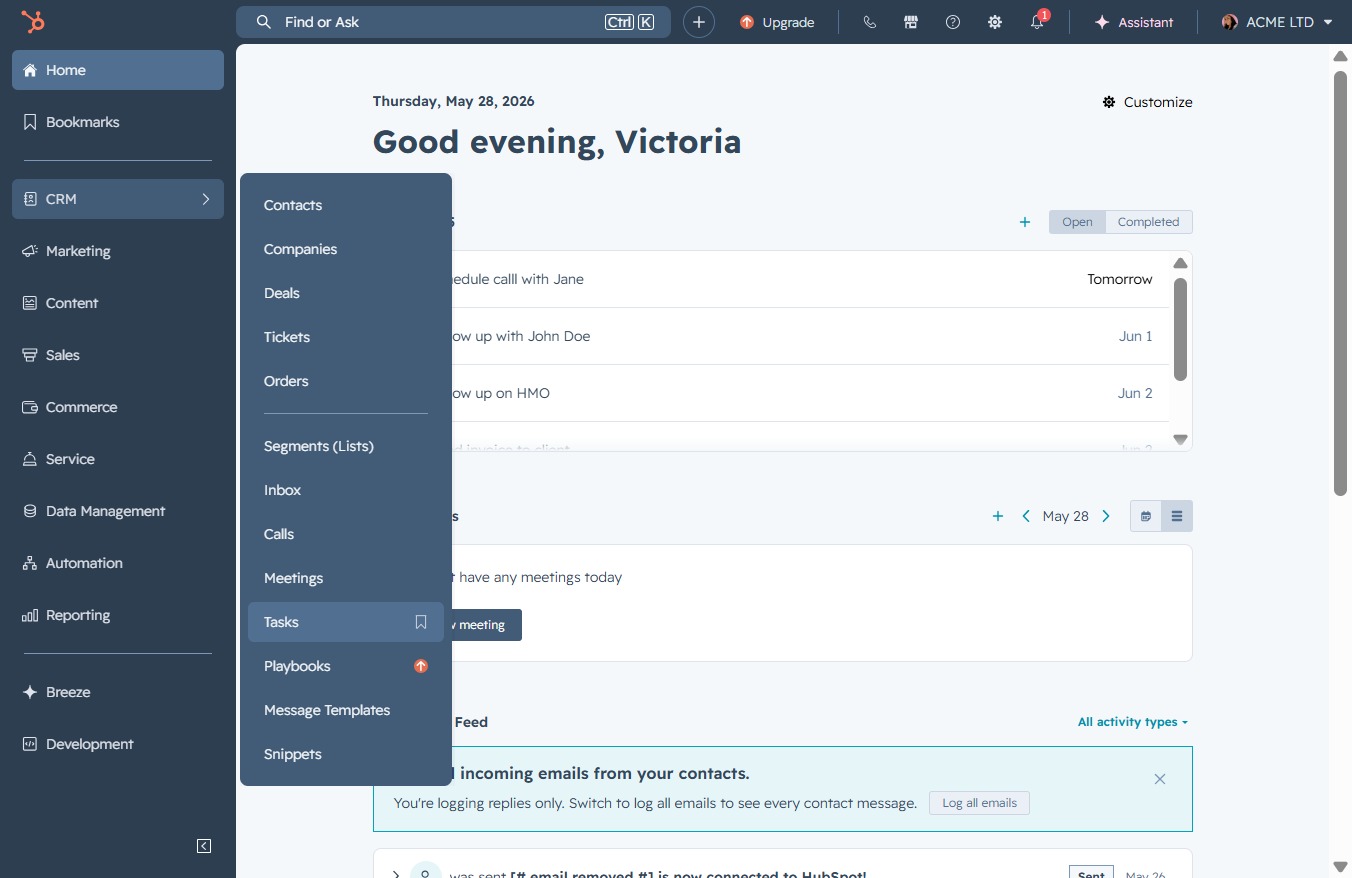 Click the Tasks link