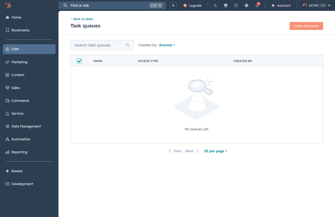 Click the Create task queue button