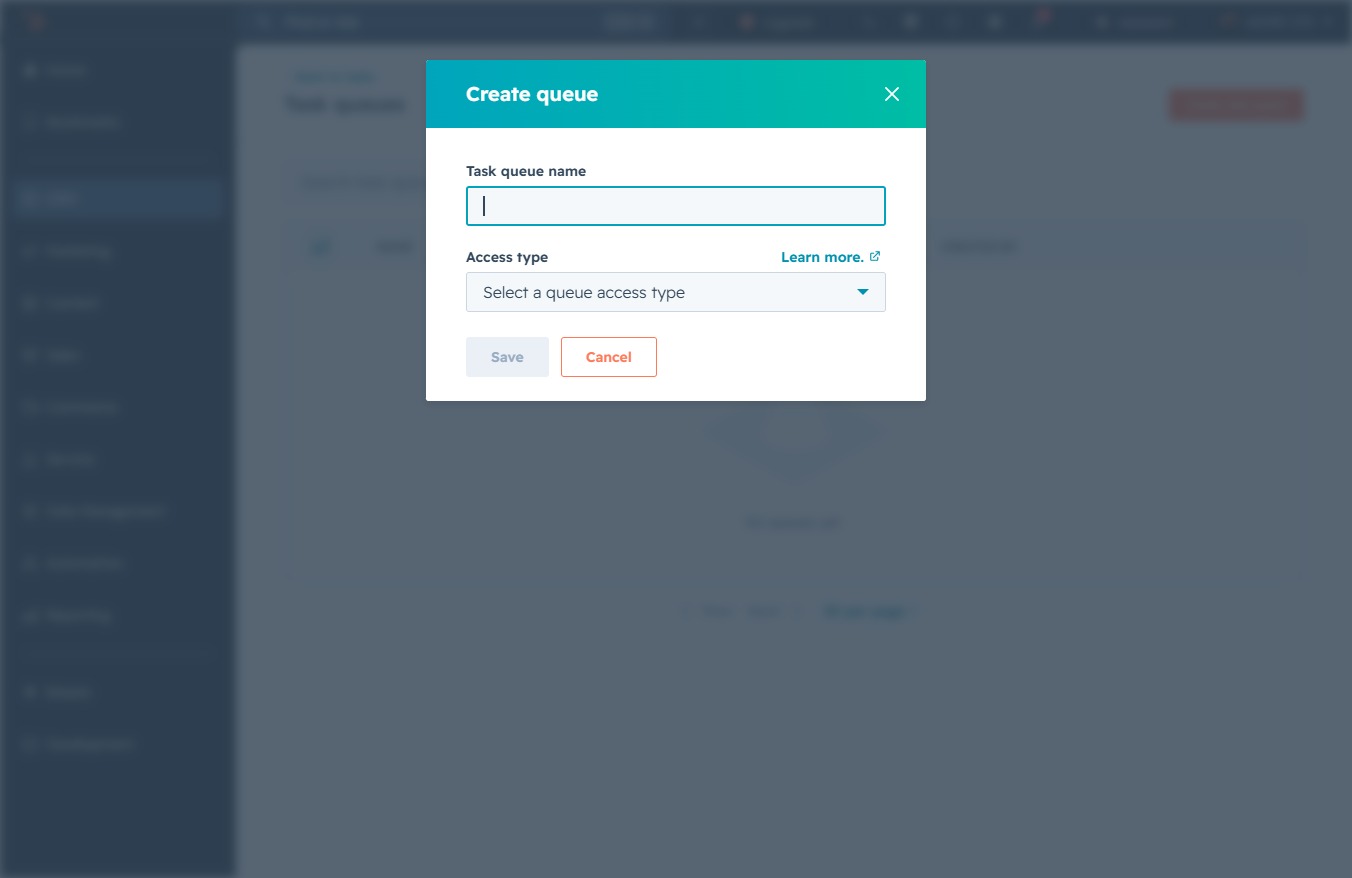 Click here to create a new queue