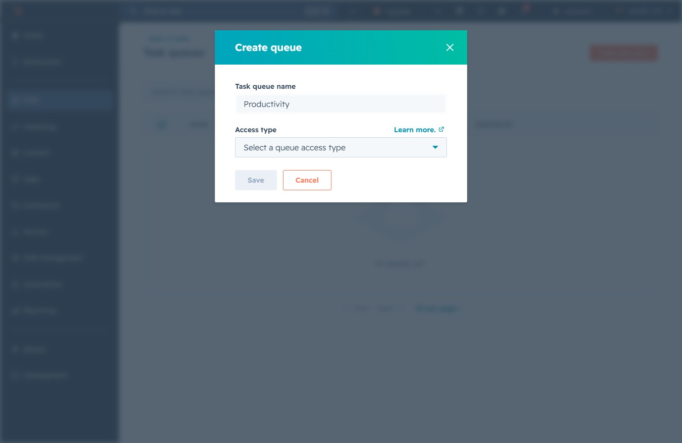 Type 'Productivity' in Task Queue Name