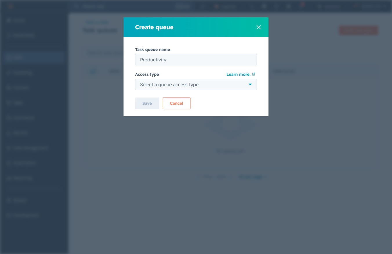 Click the Select a queue access type