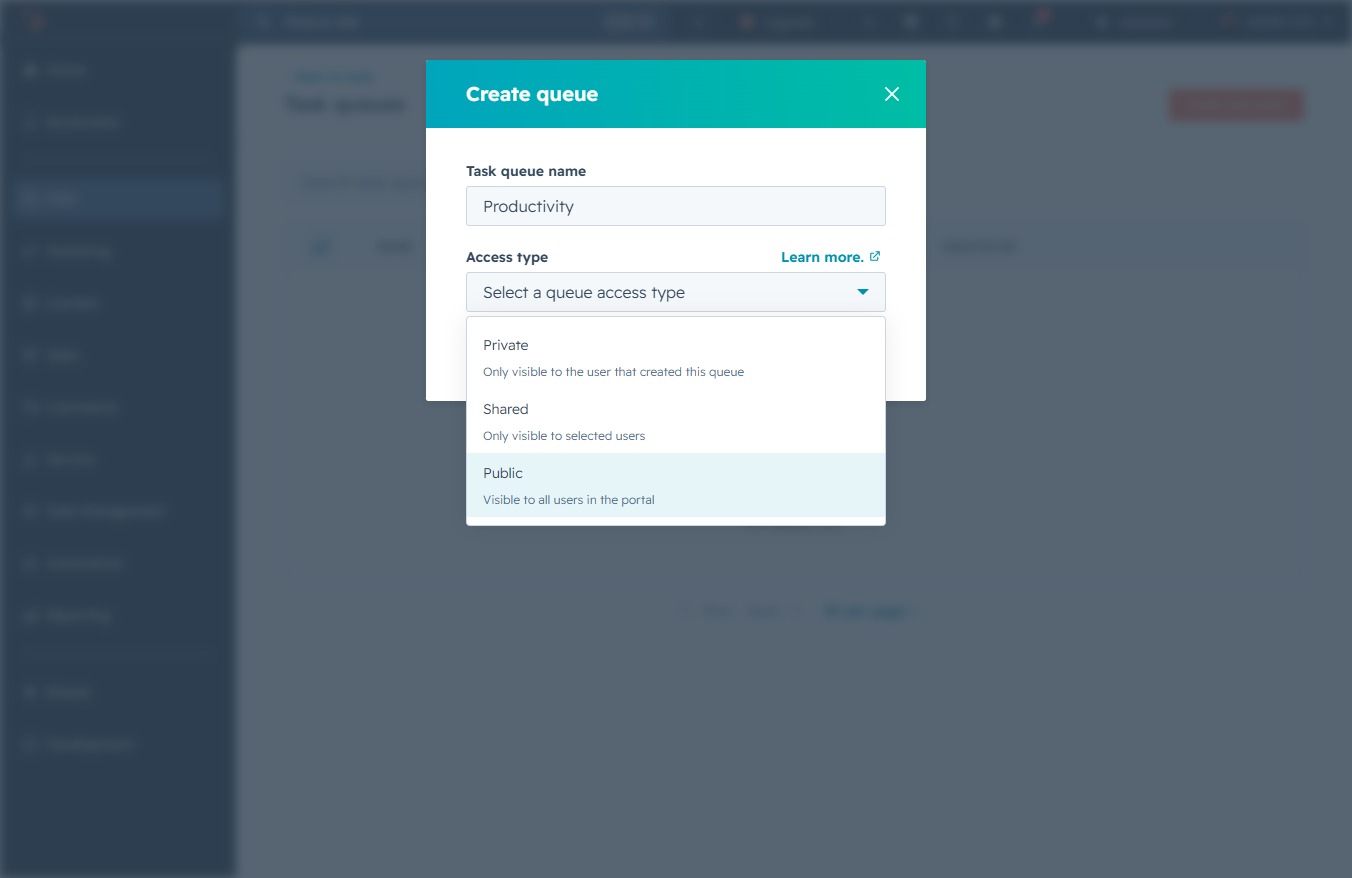 Click the Public access type button