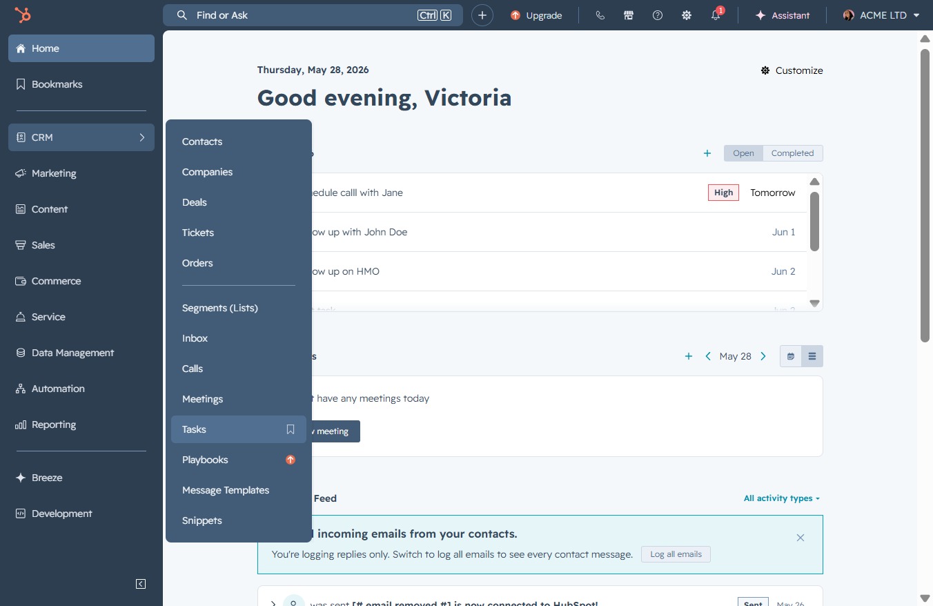 Click the Tasks link