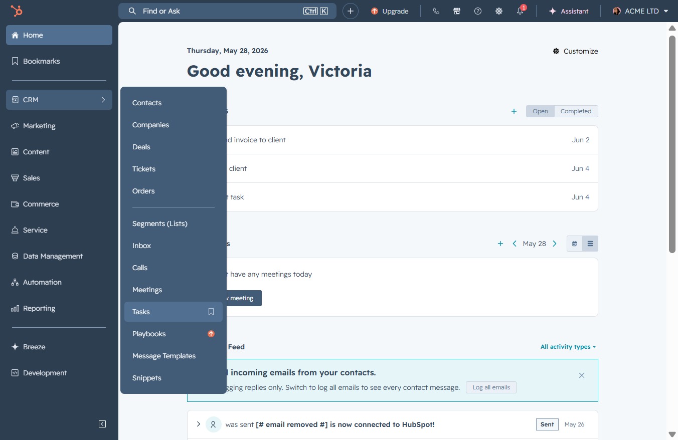Click the Tasks link