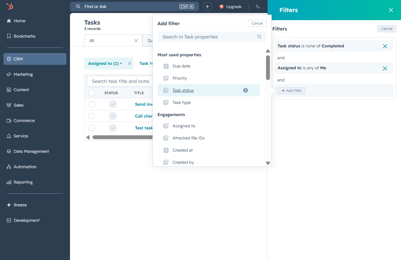 Click the Task status filter