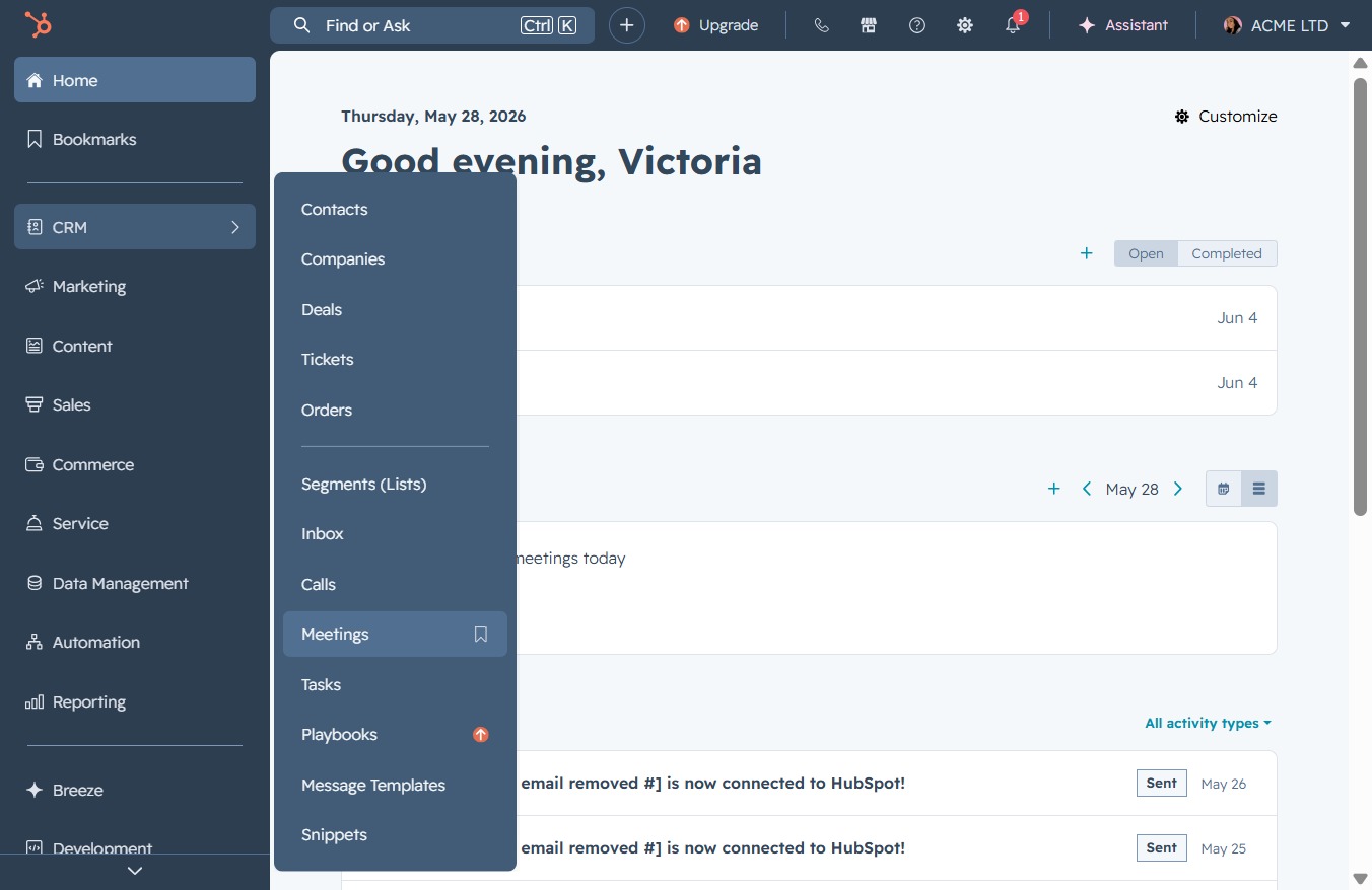 Click the Meetings section