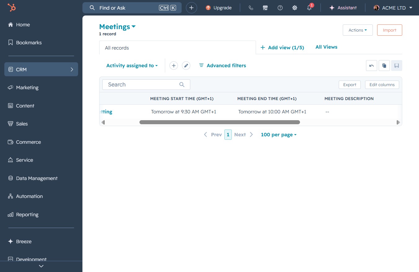 Click the CRM menu option