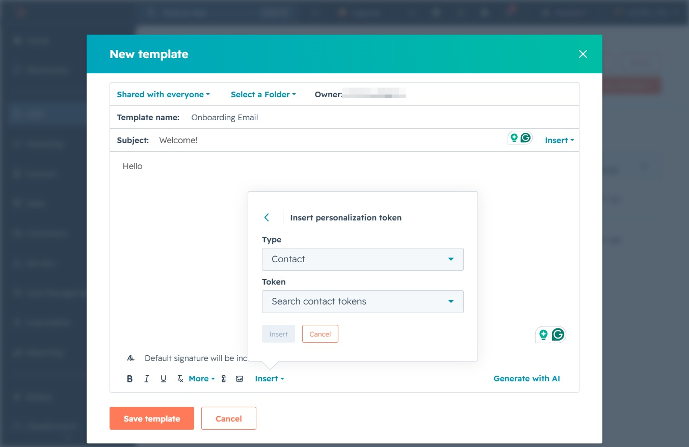 Click the Search contact tokens dropdown