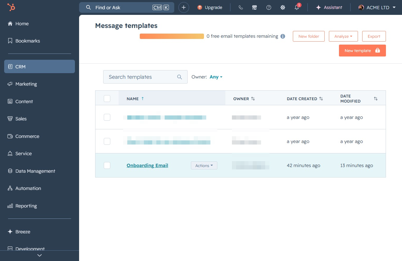 Click the Onboarding Email template