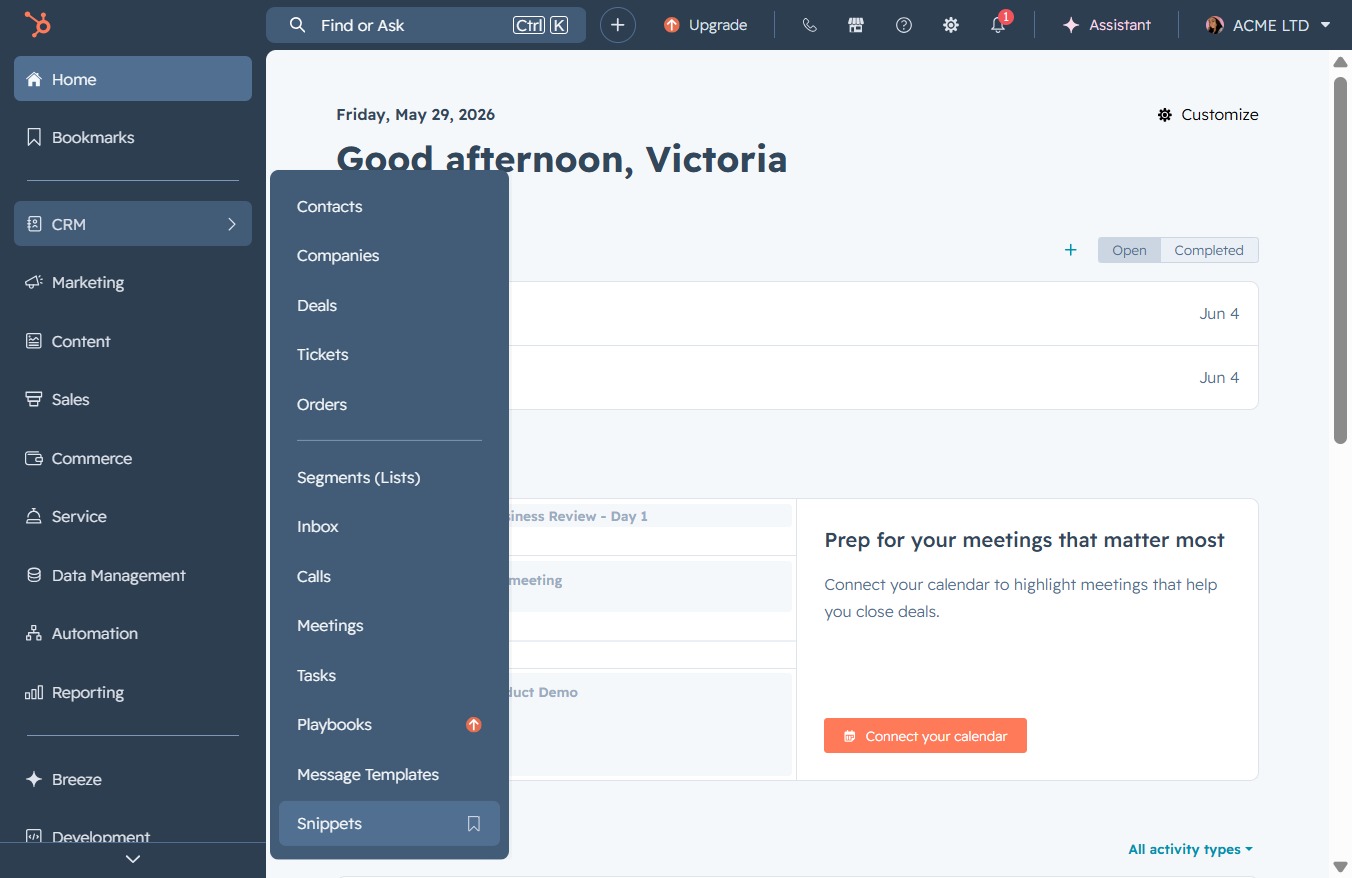 Click the Snippets option