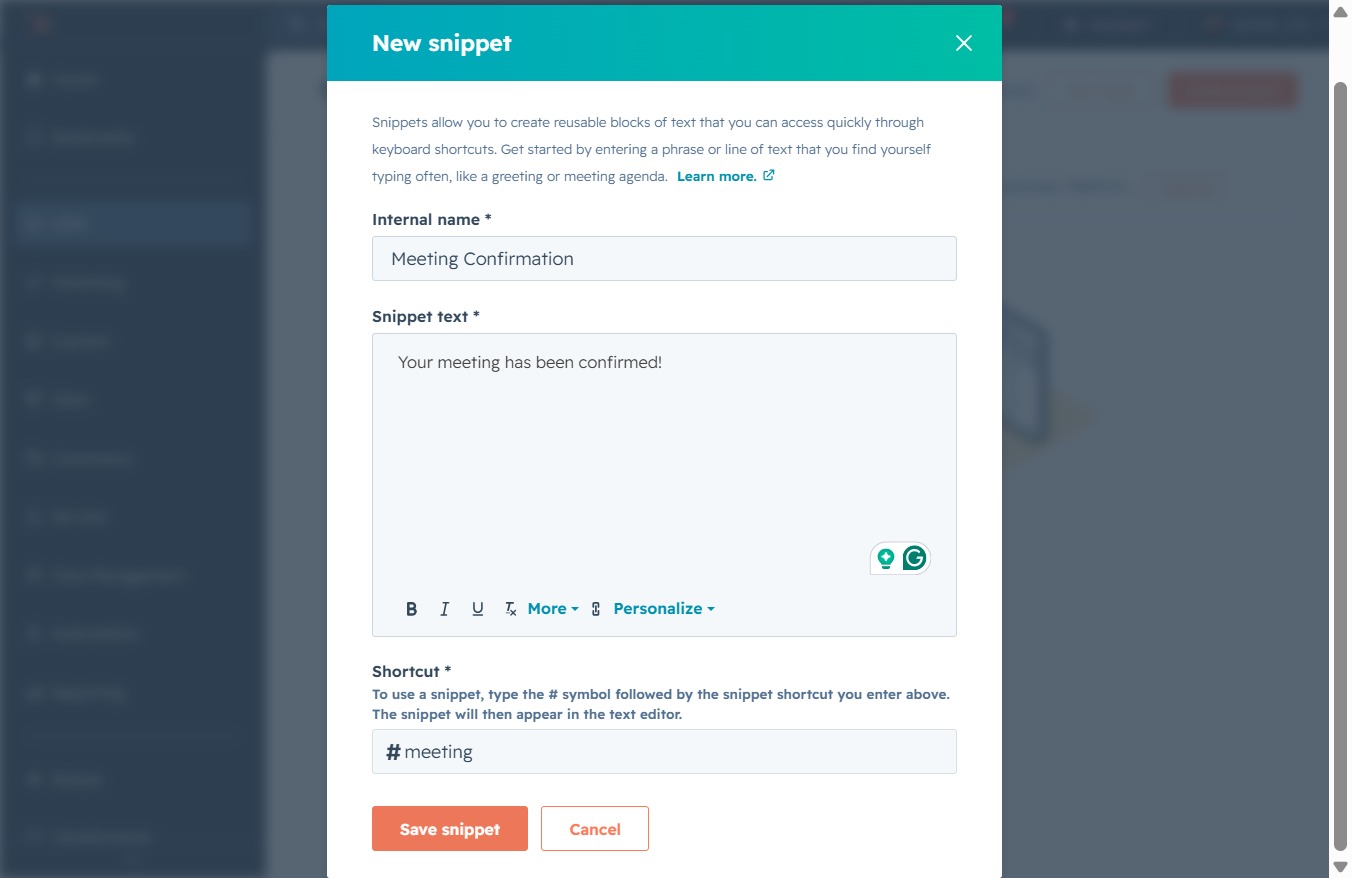 Click the Save snippet button