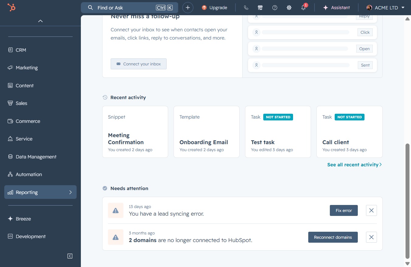 Click the Reporting section