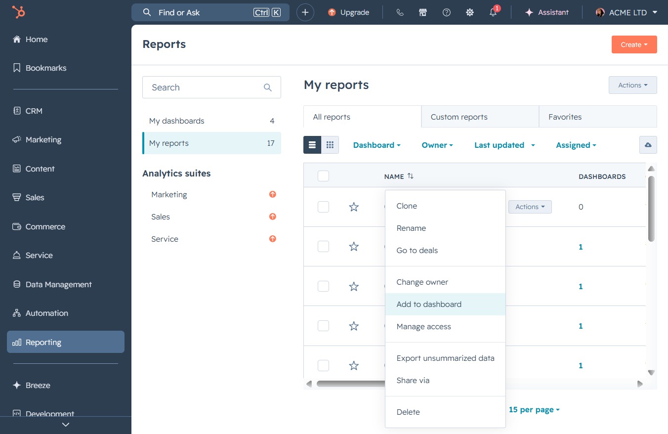 Click the Add to dashboard option
