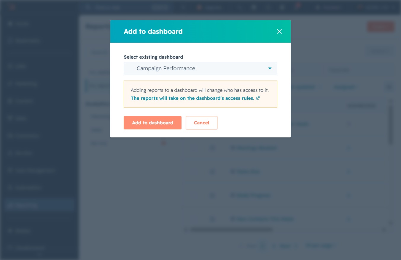 Click the Add to dashboard button