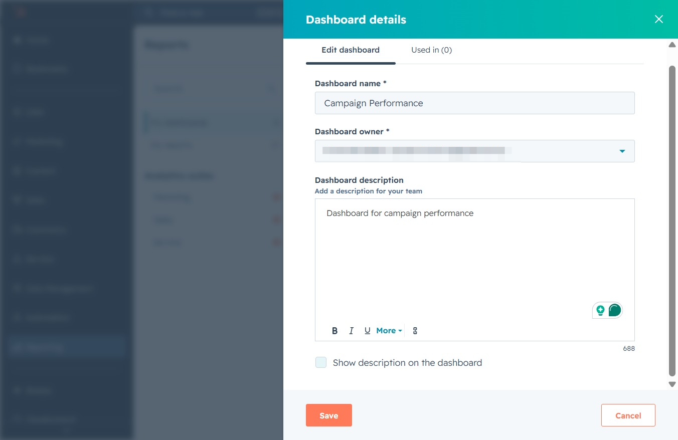 Click here to save dashboard changes