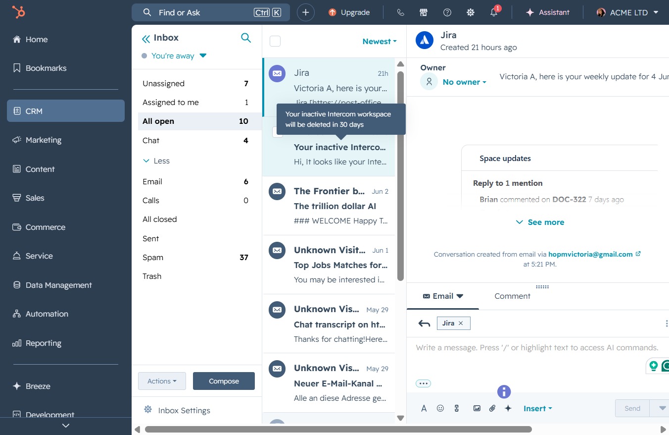 Click the Inactive Intercom Notification