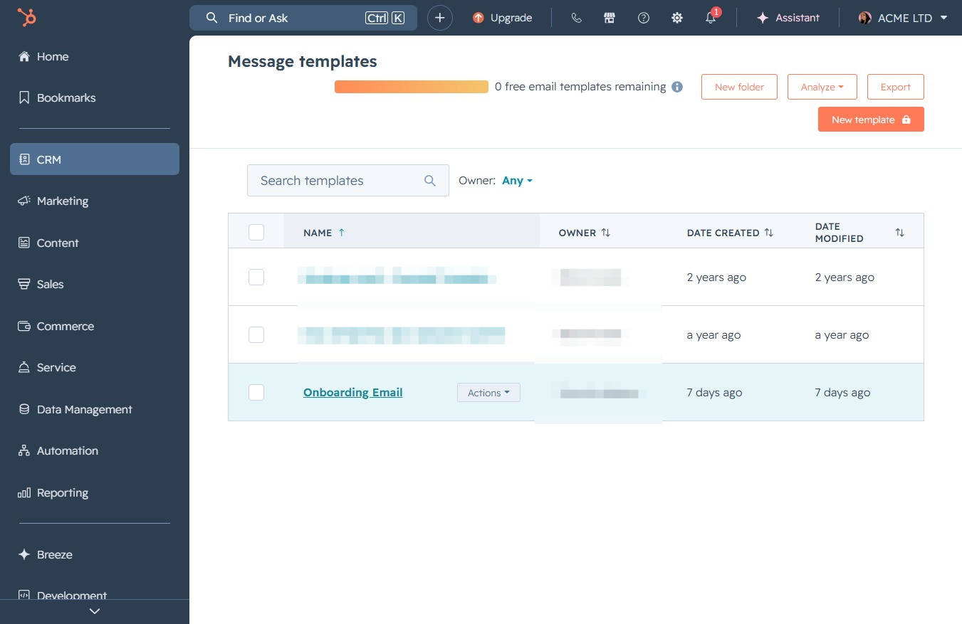 Click the Onboarding Email template