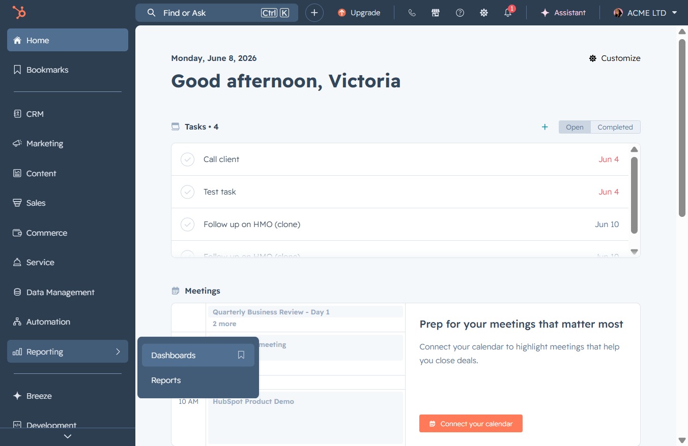 Click the Dashboards option