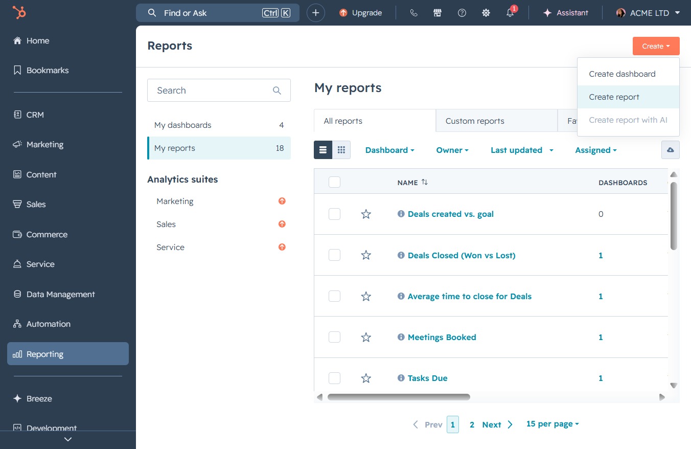 Click the Create report button