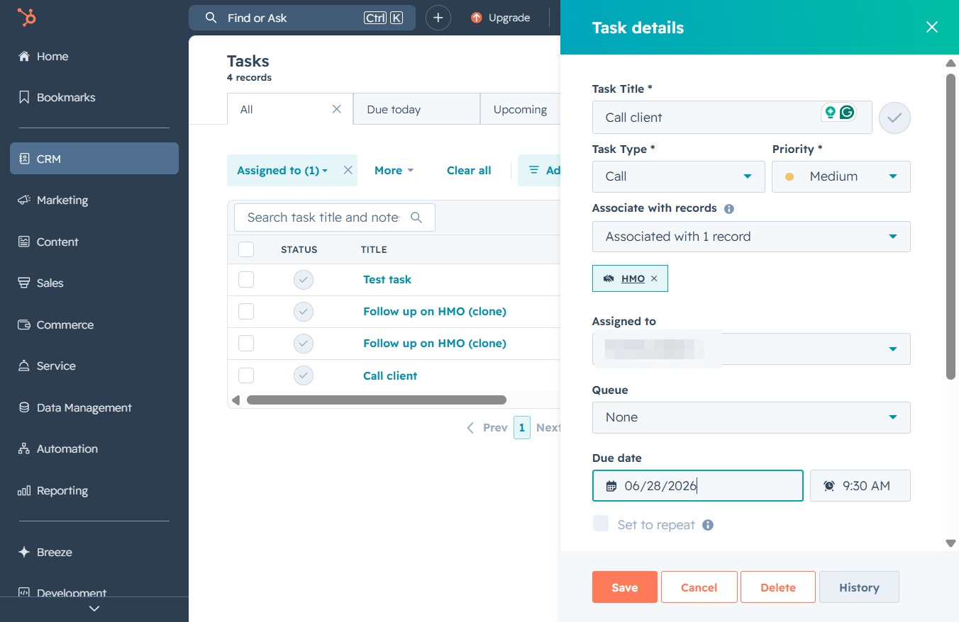 Click the Save button to update task