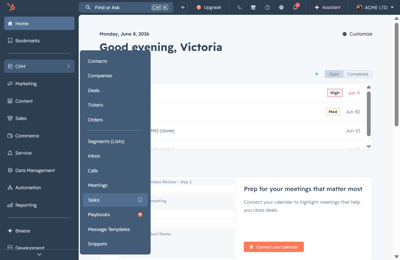 Click the Tasks link