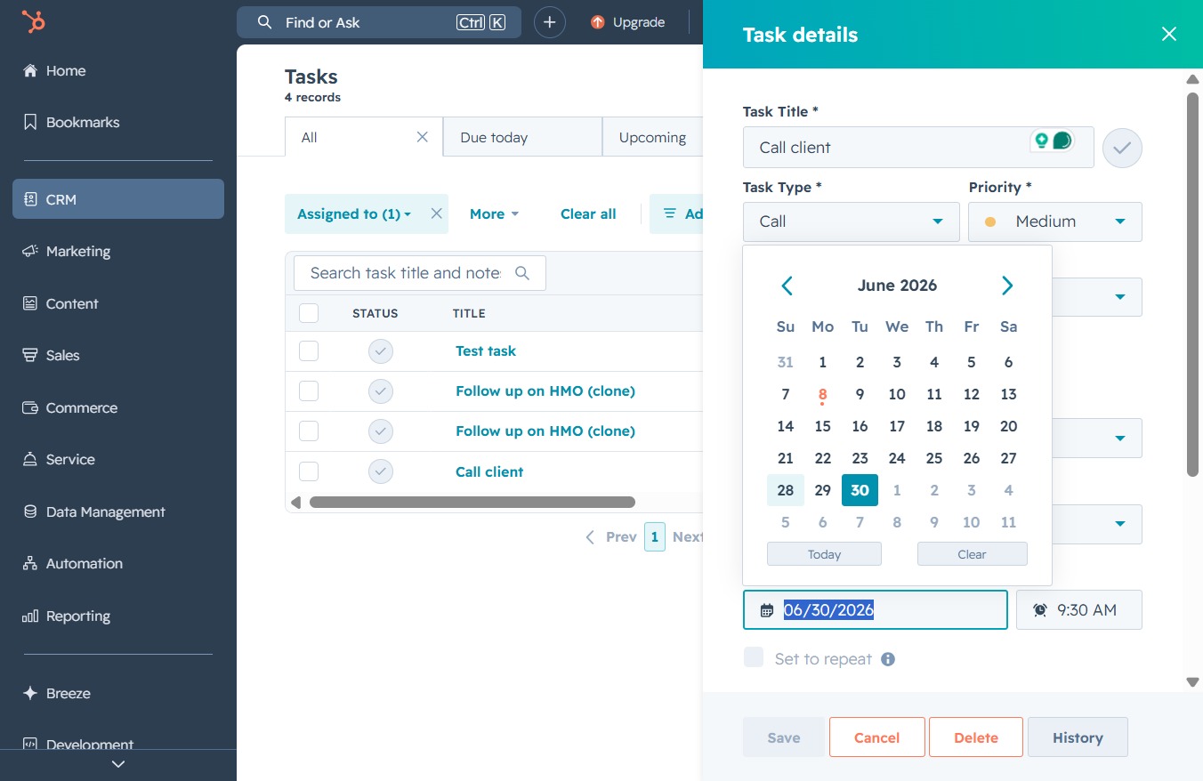 Click the date picker for task scheduling