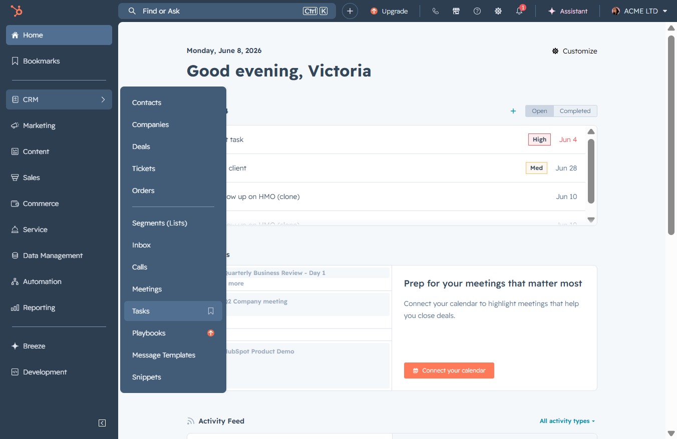 Click the Tasks link