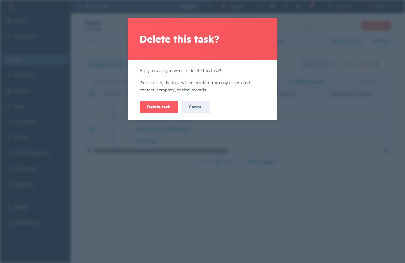 Click the Delete task button