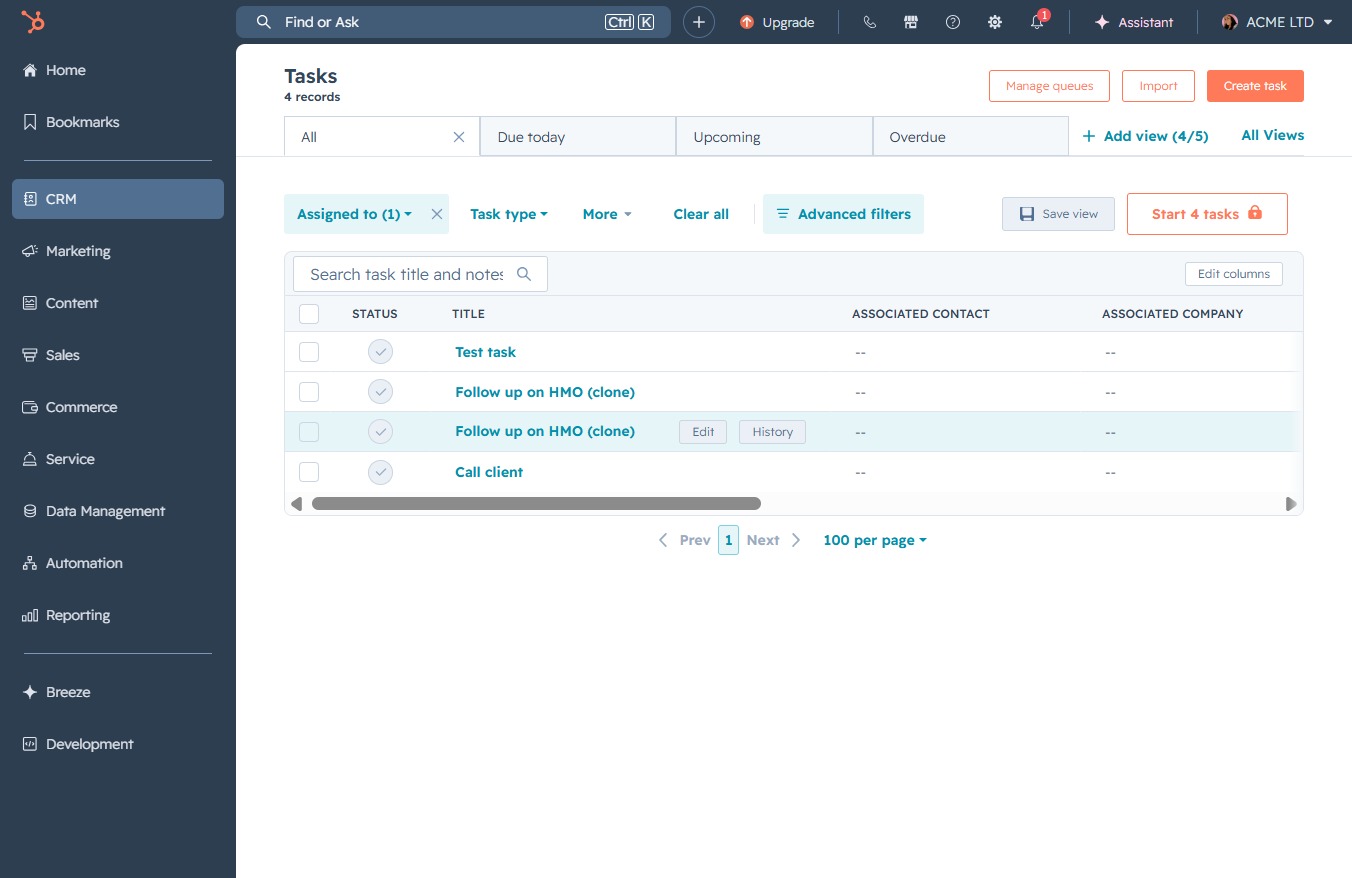 Click here to manage tasks