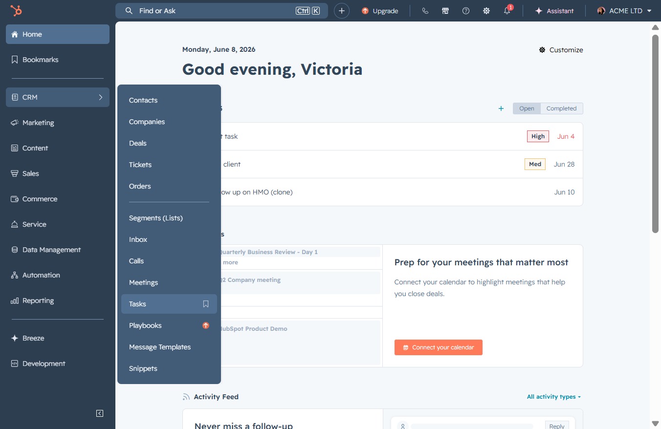 Click the Tasks link
