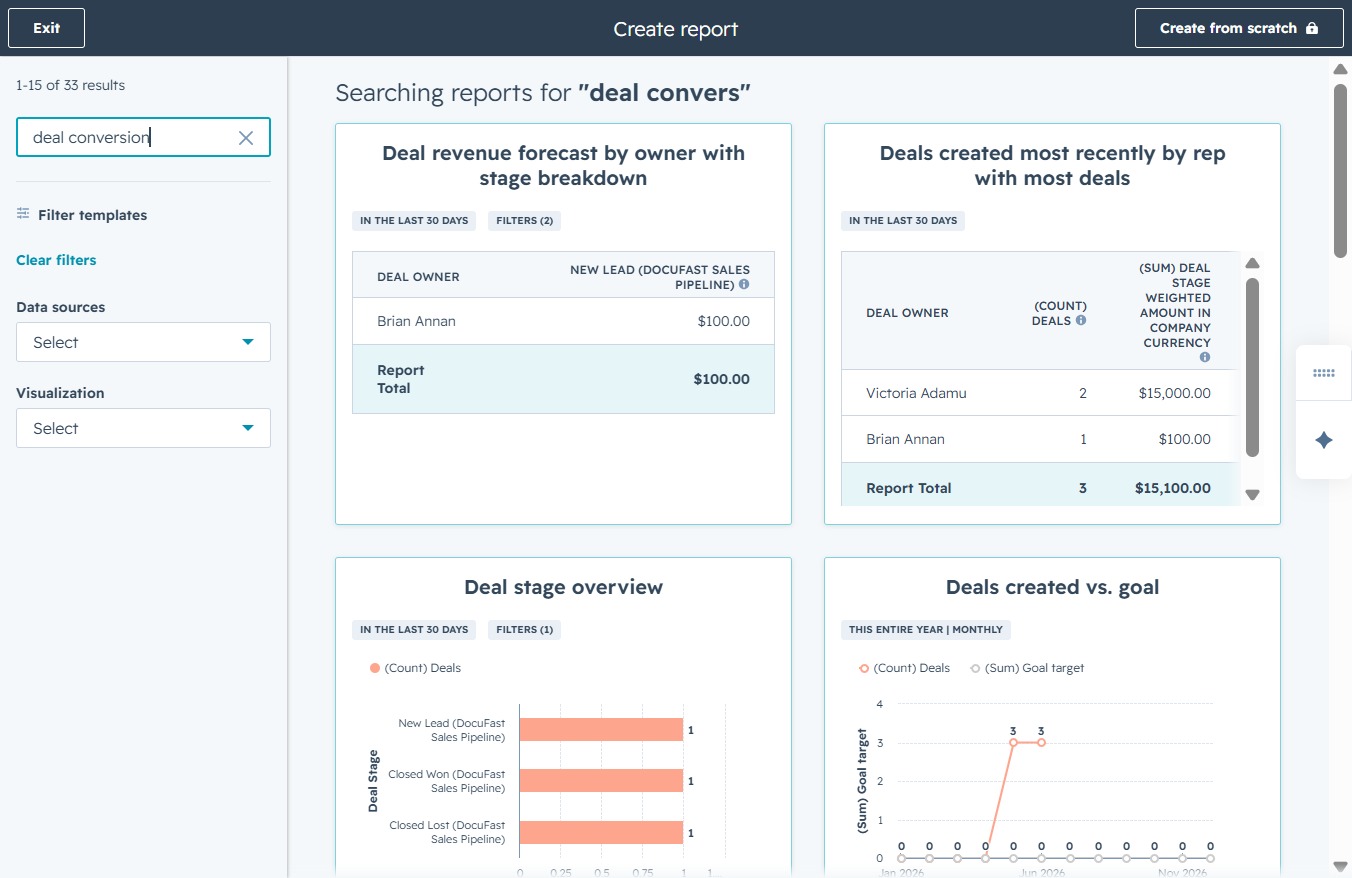 Type 'deal conversion' in Search all templates