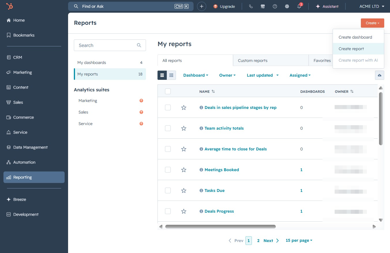 Click the Create report button