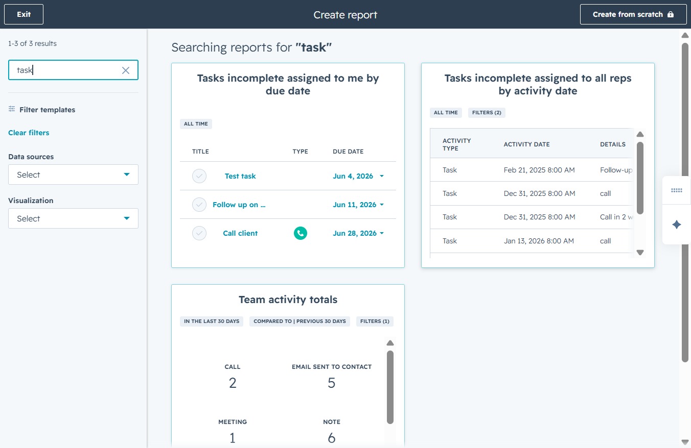 Click the Tasks Incomplete Assigned to All Reps by Activity Date