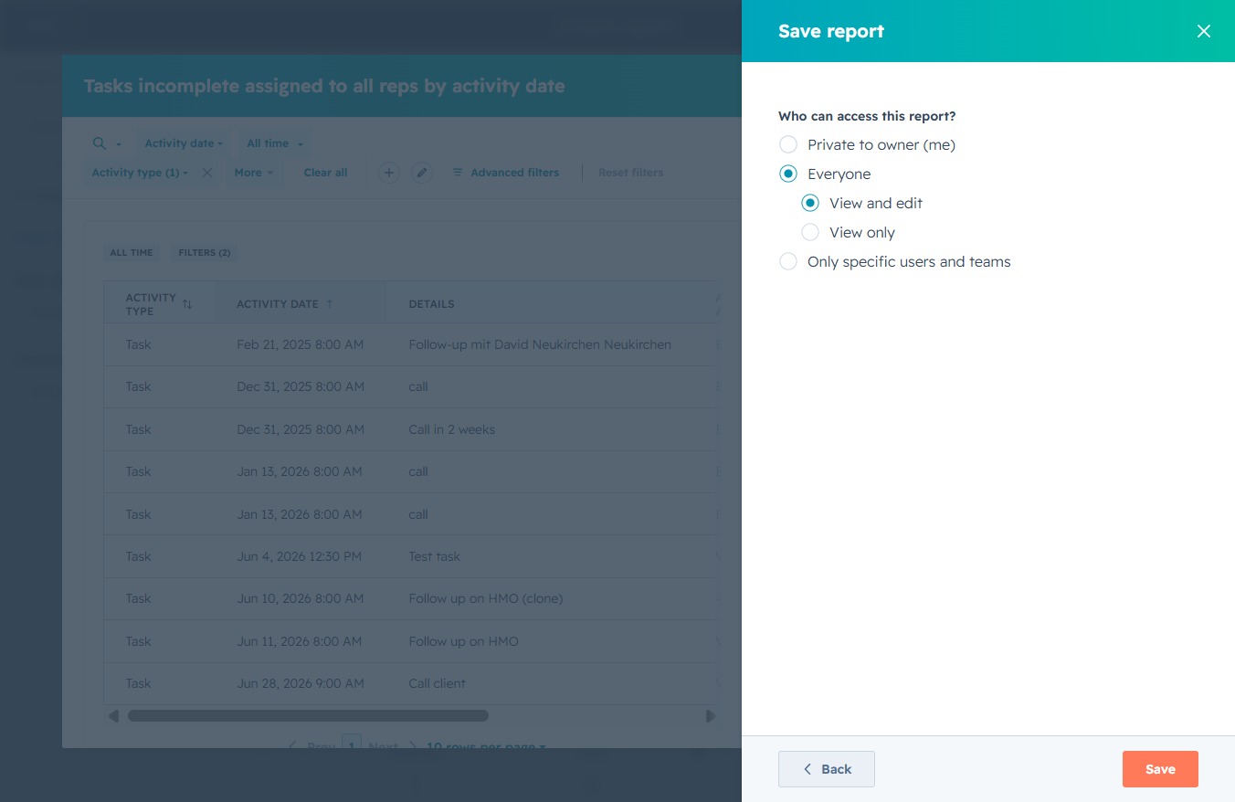 Click the Save report button