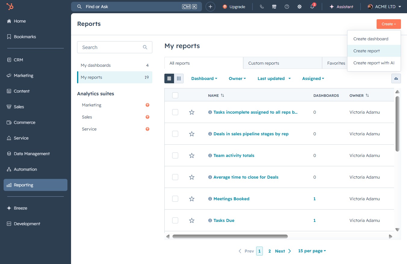 Click the Create report button