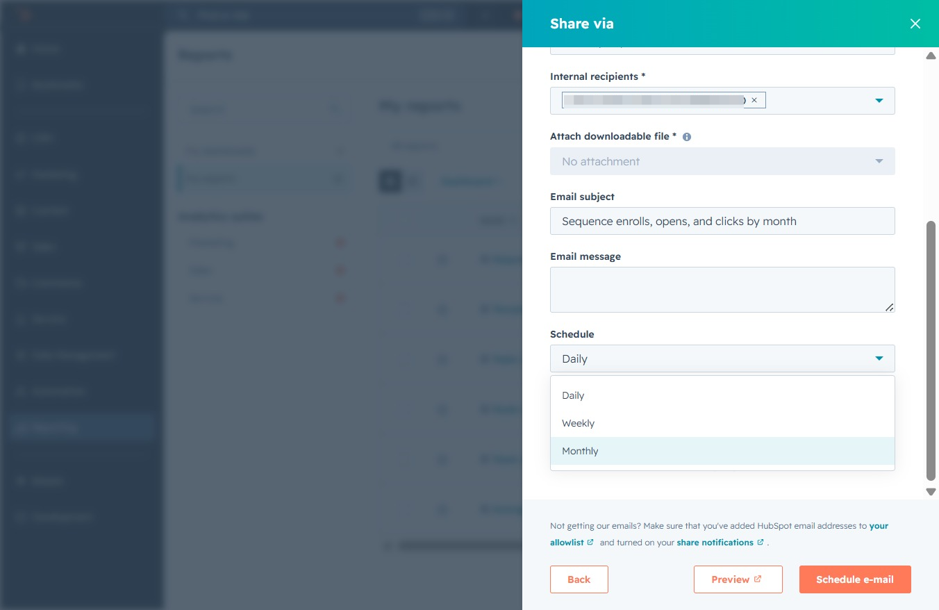 Click the Monthly schedule option