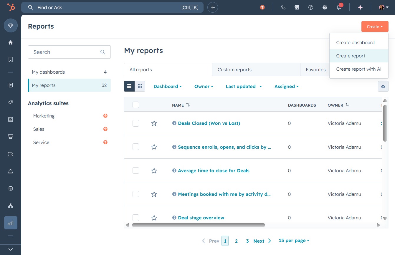 Click the Create report button