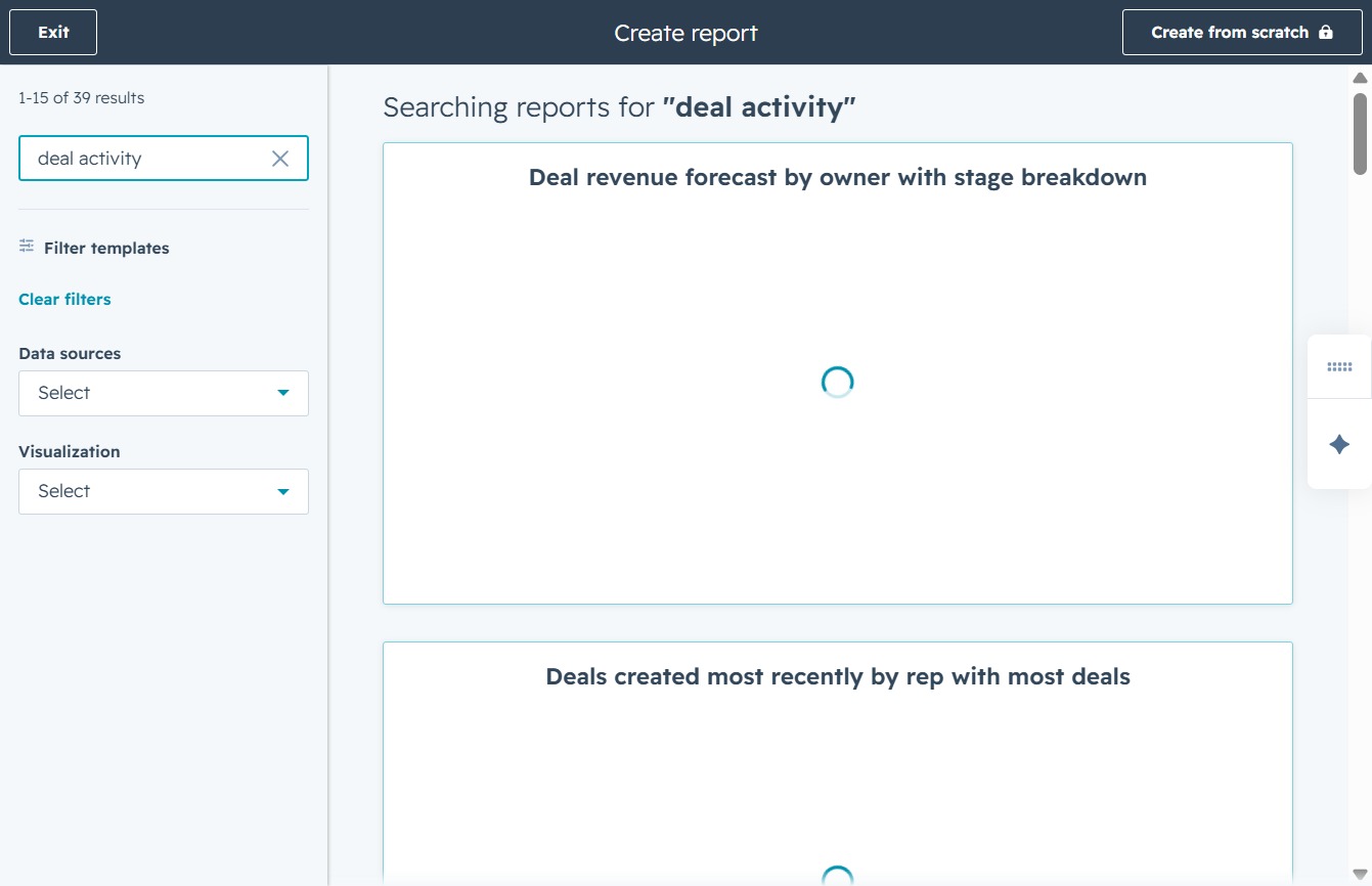 Type 'deal activity' in Search all templates