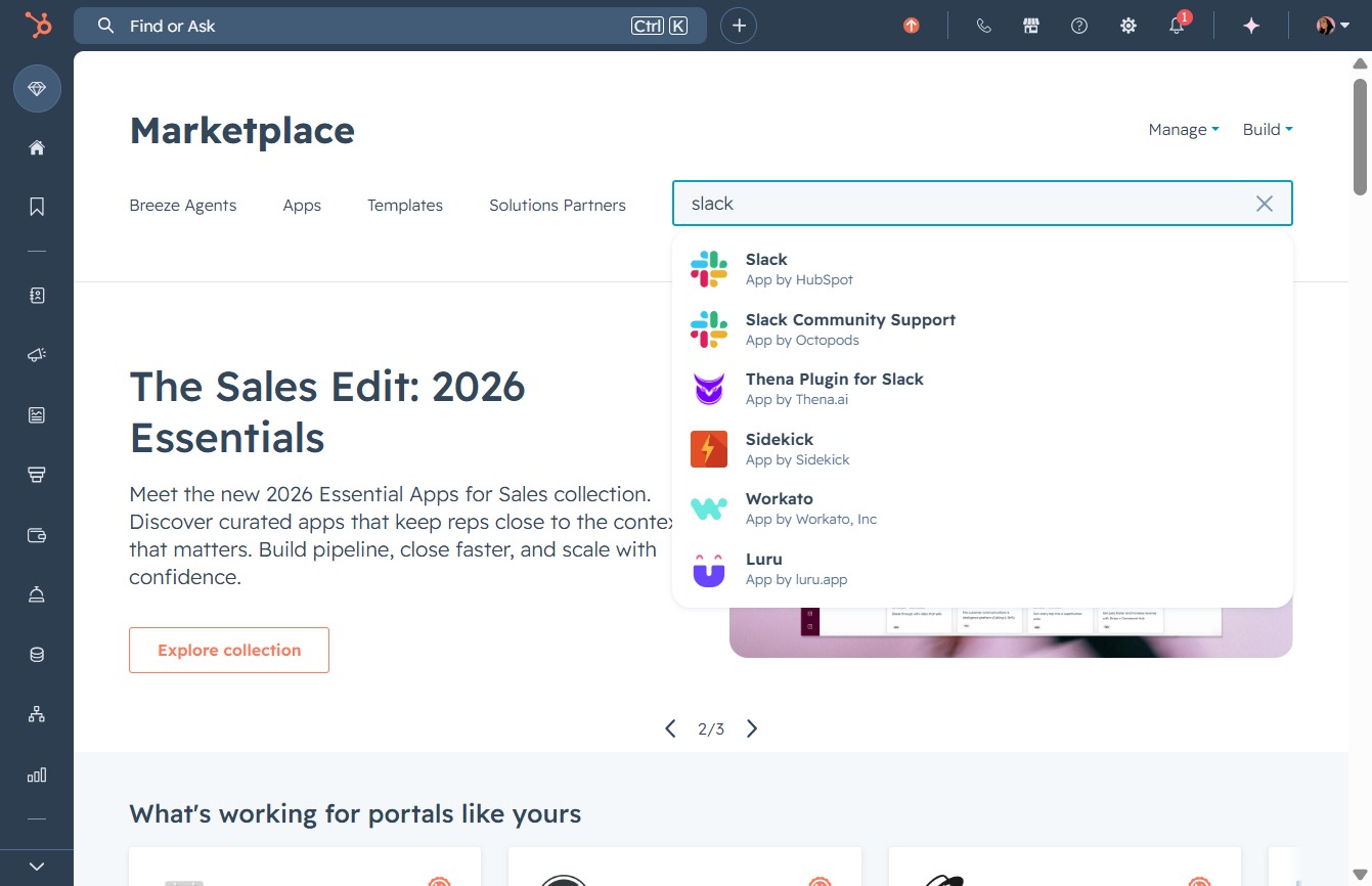 Type 'slack' in the Search field